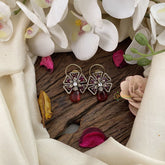 Vriksham Floral Victorian Diamond Studs-Red-G16675